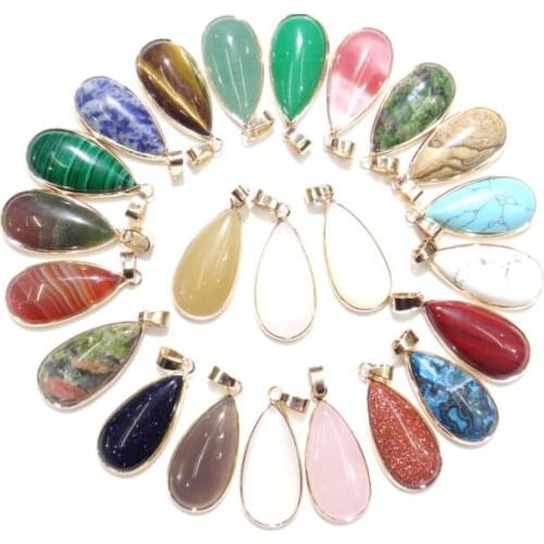 Natuursteen Agaat crystal Quartz tijgeroog Opal Water drop pendant Kralen Bedels for diy Jewelry making necklace Accessories1pcs