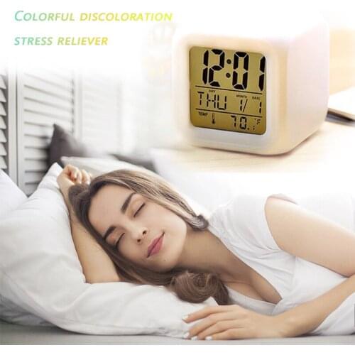 Portable Home Bedroom Child Colorful LED Change Digital Glowing Alarm Electronic Coloful Clock Kids Bedroom Desk Gadget 7 Color
