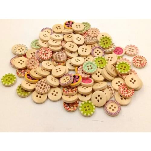 Mixed Colorful Wood 4 Holes Round Buttons for Sewing Scrapbooking Crafts