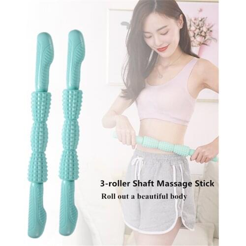 Hand-held 3-wheeled Roller Massage Stick Yoga Fitness Stick Gym leg Arm Muscle Back Relax Tool Muscle Pressure Massager