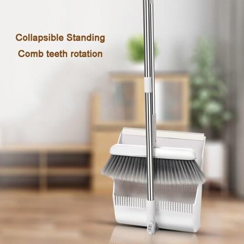 Foldable Standing Broom Dustpan Set Windproof Rotatable Adjustment Filter Hair Floor Cleaning Broom Crumb Dust Cleaning Tools