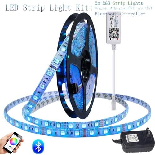 SMD 5050 RGB Bluetooth Controller LED Strip light 5M 60led/m Waterproof ip 65 neon Flexible Tape diode ribbon DC 12V adapter set