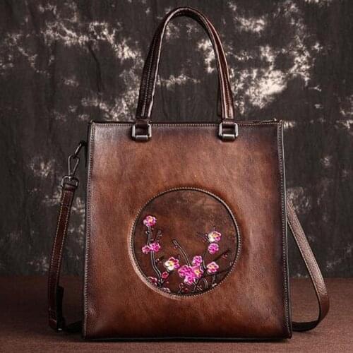 Real Cowhide Women Top-Handle Bags Messenger Female Shoulder Shopping Bag Floral High Quality Tote Bags Women Genuine Leather Ha
