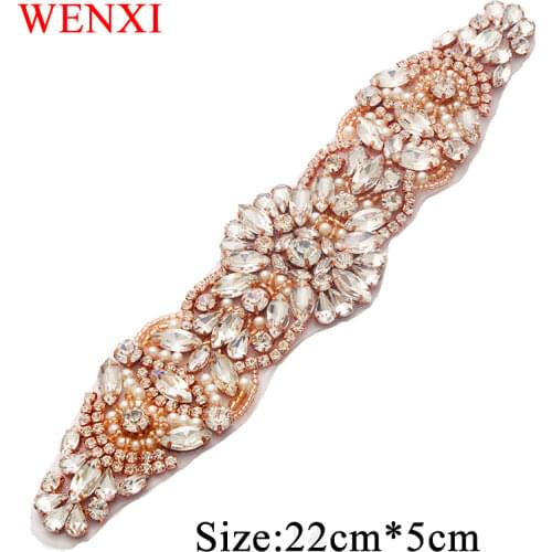 WENXI" (30pcs) Wholesale Pearls Rhinestones Appliques Sew On For Wedding Dress Belt Rhinestones Appliques Accessory WX805
