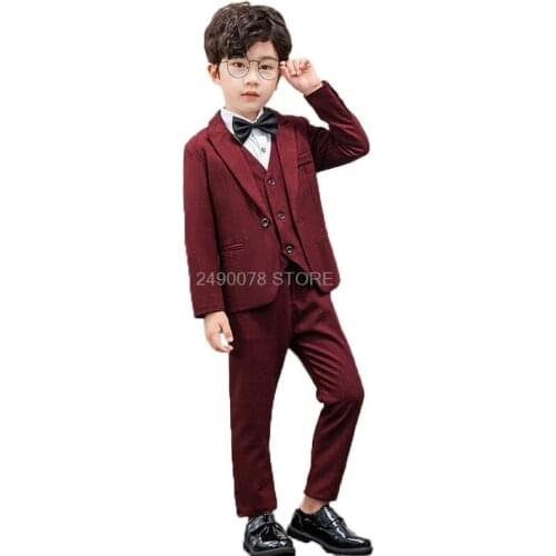 Japan Kids Formal Jacket+vest Pants 3pcs Wedding Suit Flower Boys baptism Birthday Dress Children Party Costume Clothing 2-12T