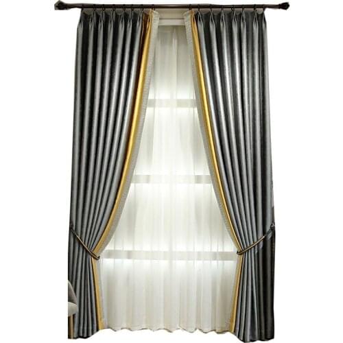Custom curtain modern Nordic Plum blossom lace Splicing cotton gray yellow shading bedroom thick blackout curtain M976