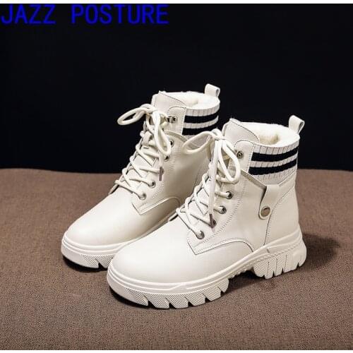 New style nude boots womens velvet warm short womens boots pu leather casual snow boots student natural cotton shoes w266