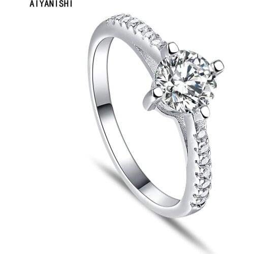 AIYANISHI 925 Sterling Silver Wedding Ring 6mm Round Sona Diamond Finger Ring for Women Silver Lover Rings Jewelry Gift Anillos