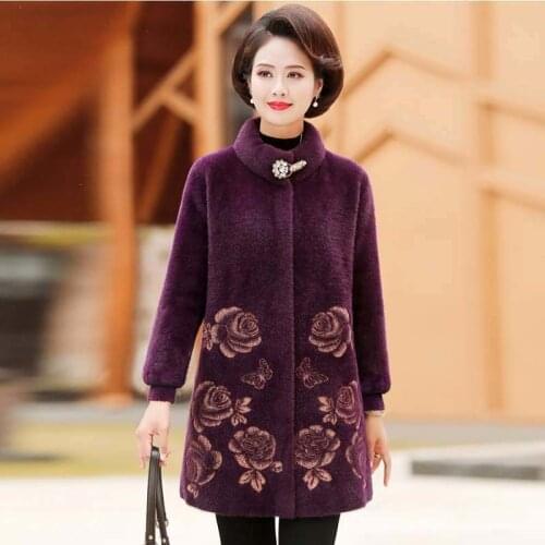 Women Winter 2020 Fashion Embroidery Flower Faux Mink Fur Overcoat Female Casual Cardigans Ladies Thick Warm Outerwear Z198
