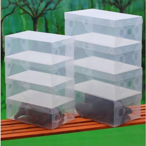10pcs/lot Clear Foldable Plastic Shoe Storage Boxes Stackable Organizer