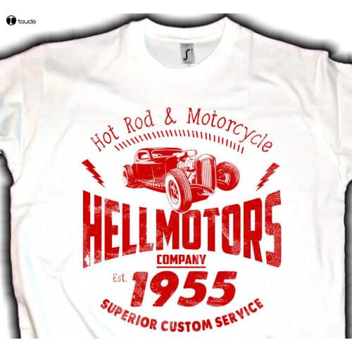 100% Cotton for Man Shirts Hot Rod T-Shirt HELLMOTORS Racer Old School Vintage Rockabilly V8 US Car Print Tee Shirts