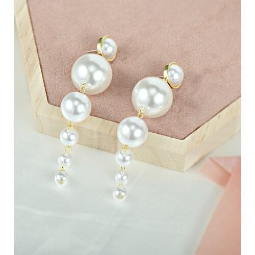 D Korean fashion long style super beautiful pearl temperament celebrity net red Tassel Earrings womens elegant long earrings