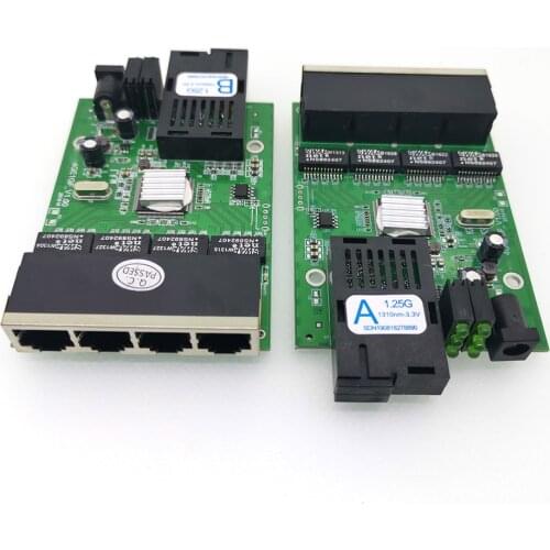 3 Pair FTTH Gigabit Fiber Optical Media Converter 4 Port 1000Mbps Single Mode Single Fiber SC 20KM PCBA Ethernet Switch