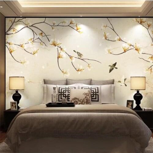 Wellyu Custom wallpaper 3D mural magnolia hand-painted pen and flower new Chinese background wall paper decoration painting обои