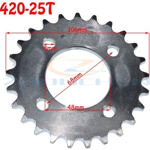 420 25T 48MM motorcycle chain sprocket rear rear sprocket gear suitable for 420 chain 110cc 125cc 140cc Dirt Pit Bike Go-kart