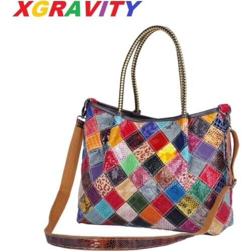 A011 XGRAVITY Luxury Hand-made Genuine Leather Handbags Cross-body Ladies Plaid Colorful Designer Women Handbag Shoulder Bags