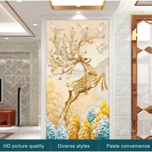Noble Elk Elegant Deer Decration Painting Wall Stickers Living Room Bedroom Porch Art Mural Self-adhesive Removable Wall Poster
