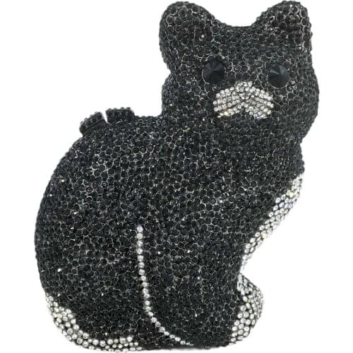 Boutique De FGG Cute 3D Cat Shape Women Crystal Clutch Evening Bags Bridal Diamond Minaudiere Clutch Wedding Party Handbags