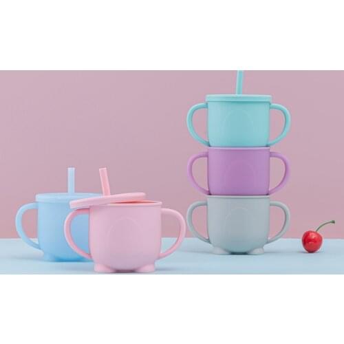 Baby Feeding Cups Silicone Drinkware Cute Sippy Cup For Toddlers & Kids With Silicone Sippy Cup Lids Solid With Handle Drinker