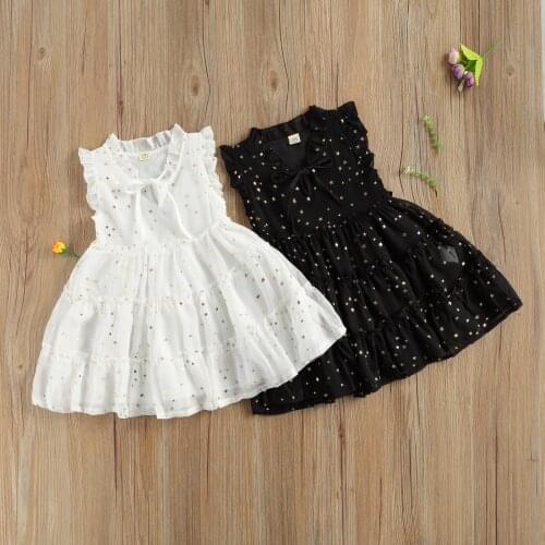 Toddler Baby Girl Dress Sleeveless Bronzing Dress with Ruffle Girls Round Collar Middle Length Princess Dresses Casual