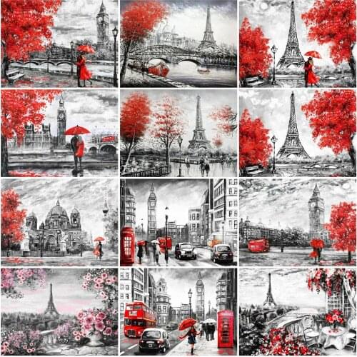 EverShine 5D Diamond Painting Full Square Landscape Diamond Mosaic Art Painting City Cross Stitch Black Red Handmade Sale Gift