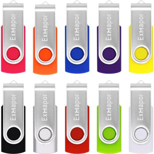 128MB Flash Drive Pack of 10 Thumb Drives Bulk, Exmapor Metal USB 2.0 Memory Sticks Swivel Small Capacity Pen Drive Multicolors