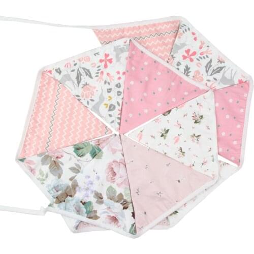 New 3.2M INS Floral Fabric triangle banner Bunting Flags Childrens Birthday Party Decoration Banner School Classroom Garland