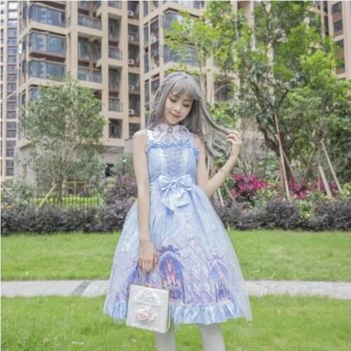Kawaii girl gothic lolita jsk loli cosplay Japanese sweet lolita dress vintage gauze bandage bowknot high waist victorian dress