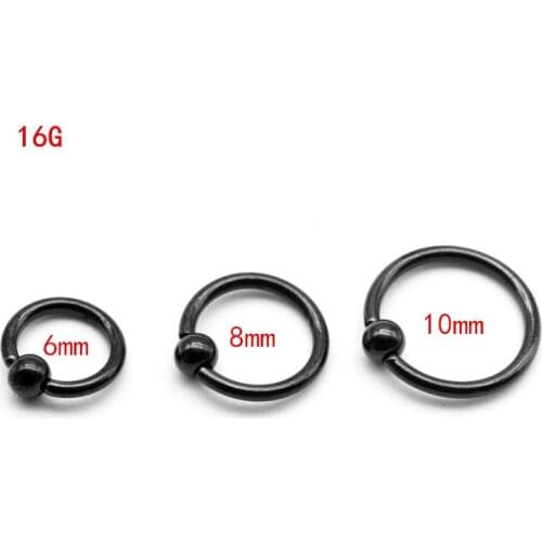 Black Captive Hoop Ball Rings BCR Eyebrow Tragus Nose Nipple Ring Bar Lips Body Piercing Jewelry 316L Stainless Steel Wholesale