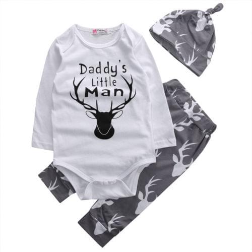 Newborn Babys Boys Clothes Sets Casual Cotton Print Long Sleve Bodysuit Tops Long Pants Hat Outfits Baby Boy Clothes Set 3Pcs