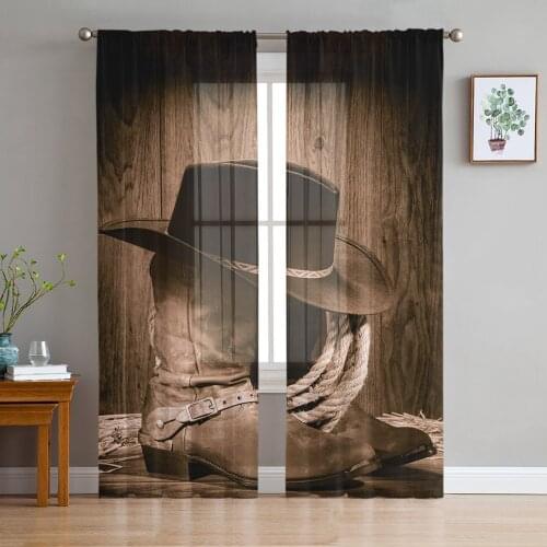 Western Cowboy Hat Leather Window Treatment Tulle Modern Sheer Curtains for Kitchen Living Room the Bedroom Curtains Decoration