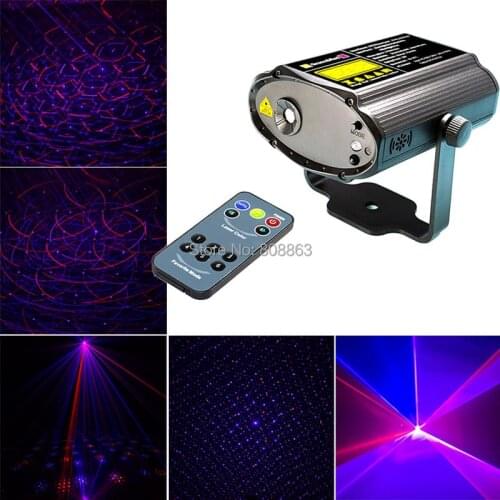 Mini Red Blue Laser Stars Lines Pattern Projector Remote Lighting Light Dance Disco Bar Party DJ Xmas Effect Stage Show B41D25