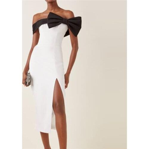 Fashion Woman Off Shoulder Bandage Dress Slash Neck Bow Midi Women Dresses Vestidos Sheath Split Nightclub Party Sexy Outfits