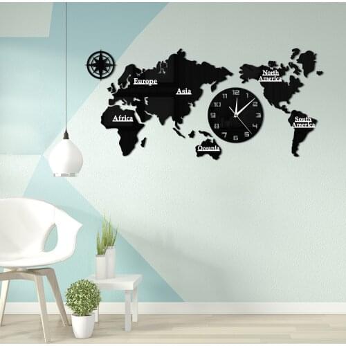 DIY World Map Large Wall Clock Modern Home Office Decor Bedroom Silent Non Ticking Clock Watch Traveler Geography Room Wall Art
