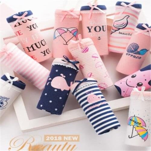 Ladies underwear female printed cotton low waist bowknot 2019 new briefs female big yards 339
