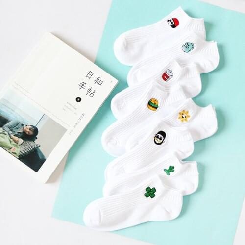 4 Pairs Pack Short Woman Socks Summer Cotton Cartoon White Socks Funny Meias Feminina Happy Ankle Socks Women Set