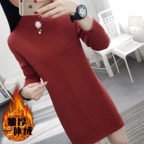 Long Sleeve Clothes Plus Cashmere Female Tops 2021 New Autumn Winter Loose Sweaters for Women Pullover Knit Mid-Length Plus Size