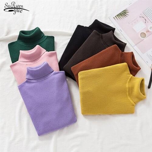 2021 Autumn Winter Knitted Tops New Turtleneck Women Pullover Sweater Fashion Long Sleeve Korean Ladies Clothes Sweater 11107