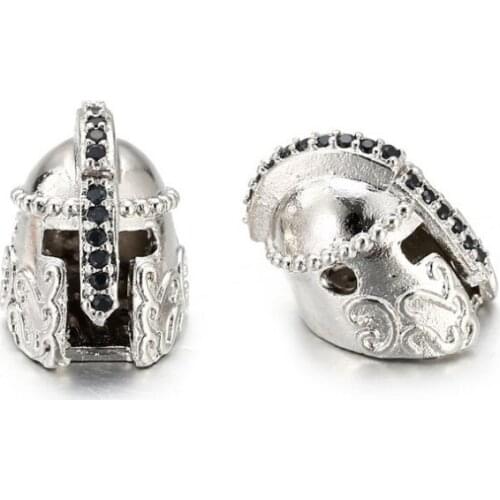 Crown skull leopard warrior helmet micro pave cz cubic zirconia spacer beads metal Crystal bracelet necklace fhy645