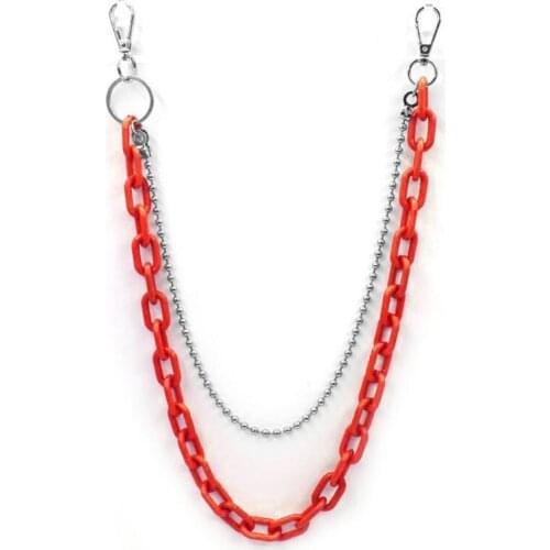 Punk Biker Jeans Link Pants Keychain Double Acrylic Chunky Belt Chain Jewelry