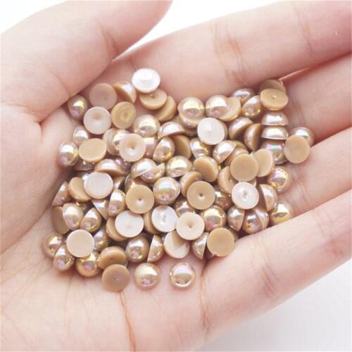 1000/500pcs 2-5mm and Mixed Size Light Coffee AB Glue on ABS Imitation Half Round Pearls Resin Flatback Beads For Jewelry Making