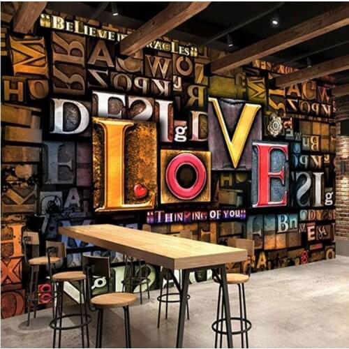 Custom Photo Wall Paper 3D Stereoscopic Embossed Creative Fashion English Letters LOVE Restaurant Cafe Background Mural Decor
