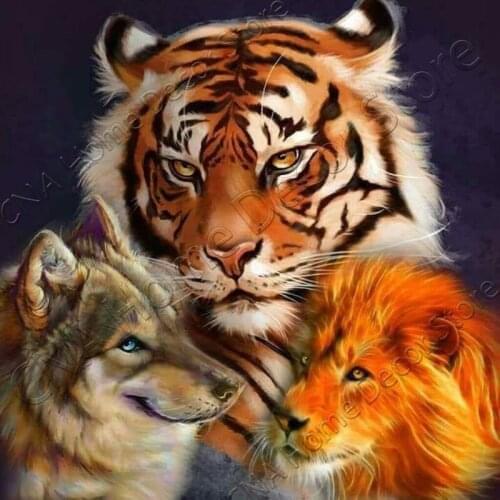 RA0600 5D Diy Diamond Painting Cross Stitch animal lion tiger wolf Square Diamond Embroidery Full diamond Mosaic Kits Craft Home