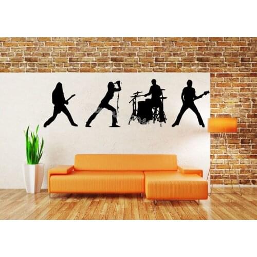 Rock Band Group Drums Guitar Mic Wall Decals Musical Player Drums Bass Sticker Adesivo De Parede mural Decor music room EA986