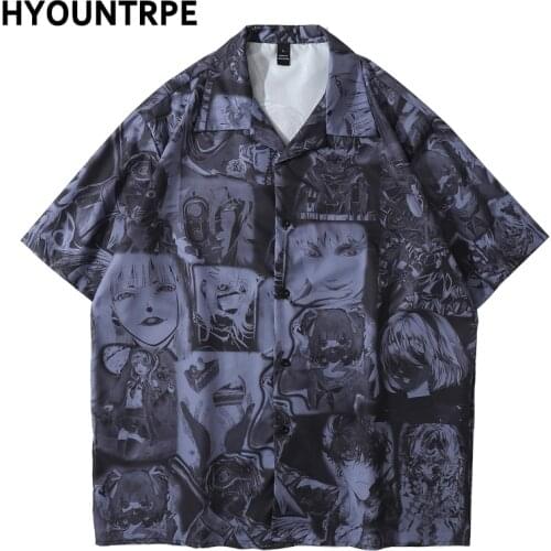 Men Shirts Anime Printed Hawaiian Shirt Summer Casual Beach Loose Short Sleeve Hip Hop Vintage Aloha Shirts Harajuku Streetwear