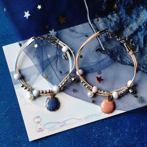 Hand-woven Pearl Mermaid Girlfriends Bracelet Couple Alloy Pendant Fashion Jewelry #YXS10