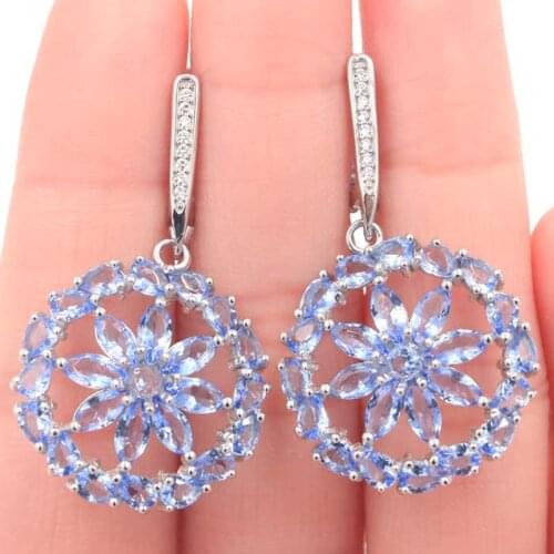 7.1g Deluxe Top Violet Tanzanite White CZ Gift Real 925 Solid Sterling Silver Earrings 40x23mm