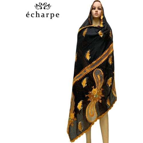 2020 New African Women Scarf Butterfly Hollow-out Embroidery Big Hijab Cotton Muslim Women Scarf for Eid Pray Scarf