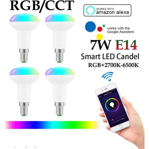Wifi tuya smart bulb E14 RGB CCT led light bulb APP timing dimming color changing music remote control compatible alexa google