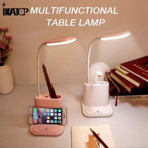 Led Small Desk Lamp Touch Adjustment Usb Rechargeable Table Light Pen Holder with Fan Eye Protection Learning Lamp for Student